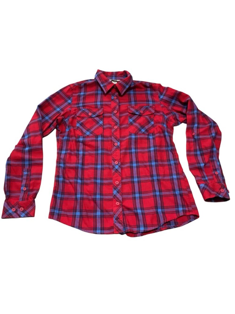 Duluth Trading Co Womens Medium Purple & Red Plaid Button-Up Flannel Shirts - Picture 2 of 8